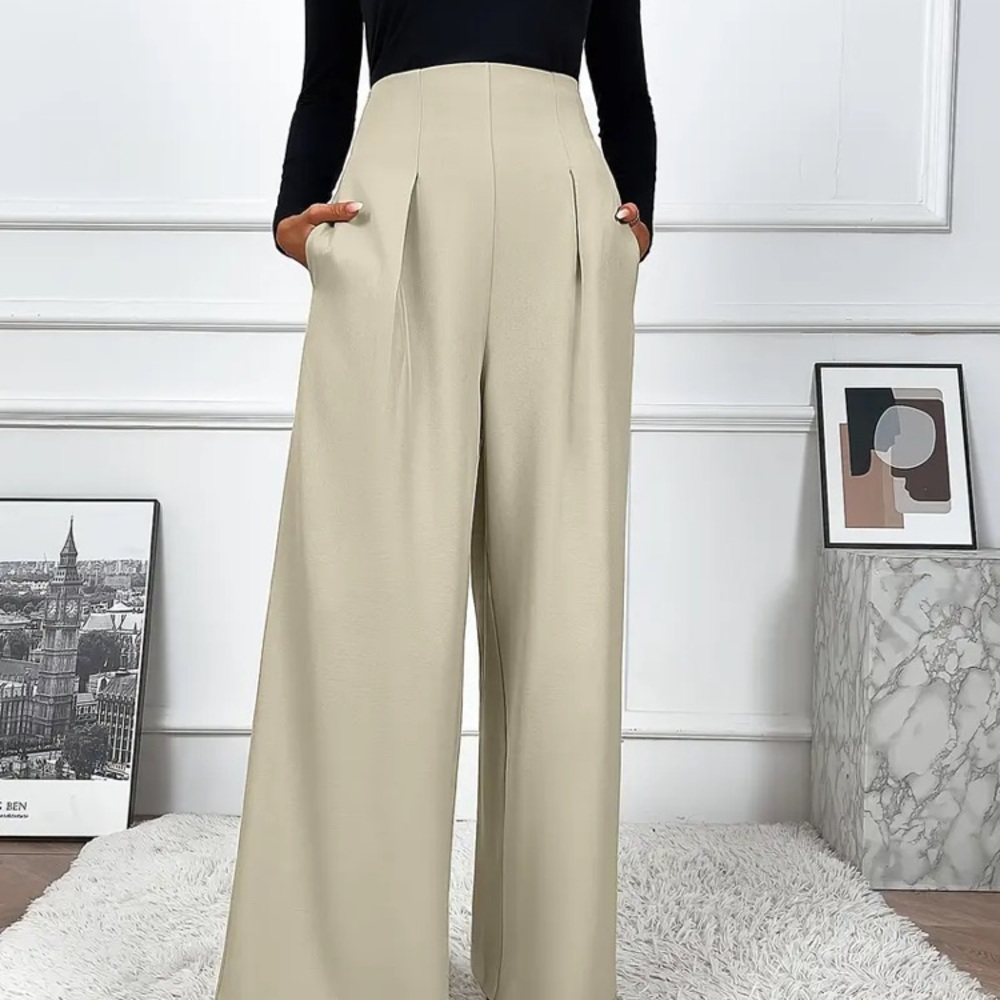 Elegant Cream Wide-Leg Pants